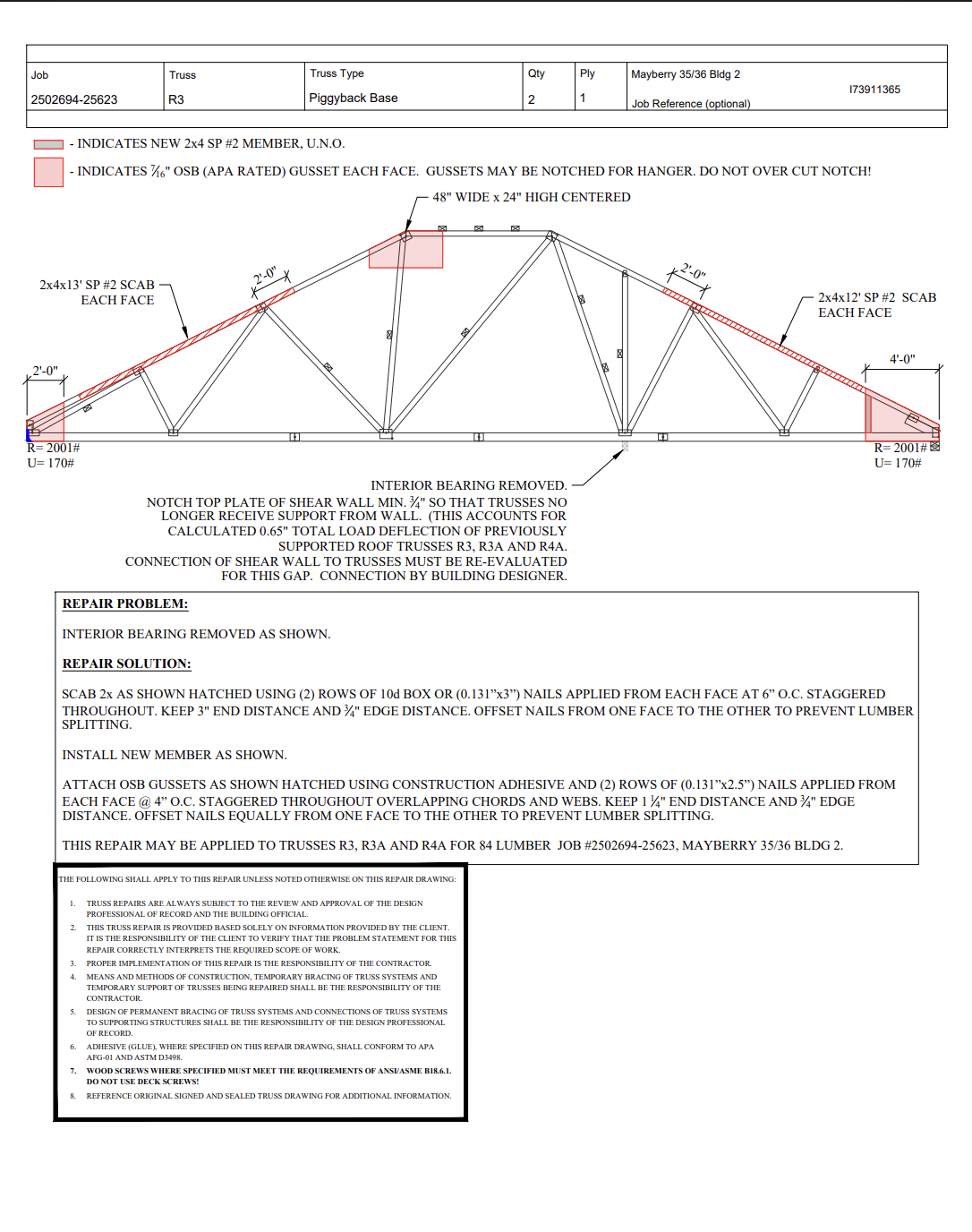 Truss repair engineering detail